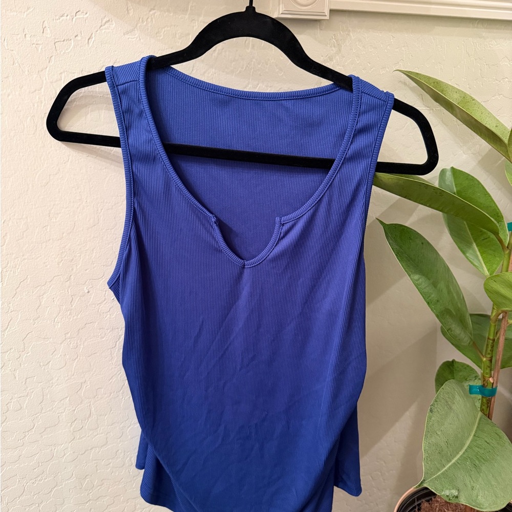 SHEIN Royal Blue Notch Neck Ribbed Tank